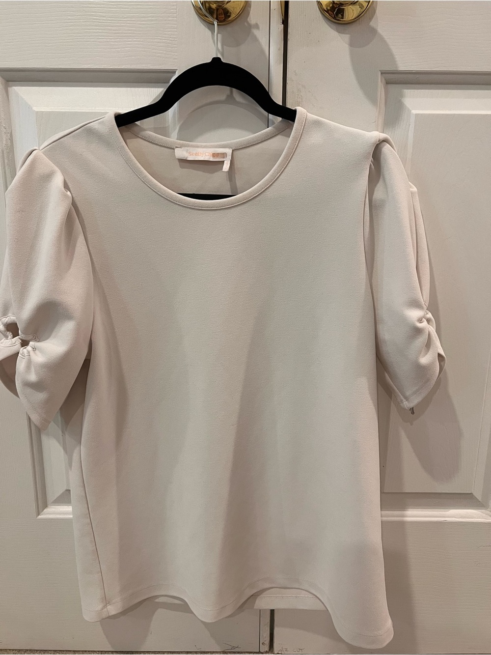 See By Chloe Soft Cream Short Puff-Sleeve Blouse